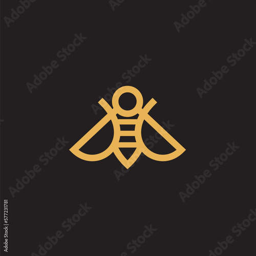 Bee logo shaped with lines forming a flying bee into the design, creating a bee logo in gold color.