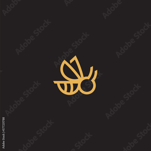 Bee logo shaped with lines forming a flying bee into the design, creating a bee logo in gold color.
