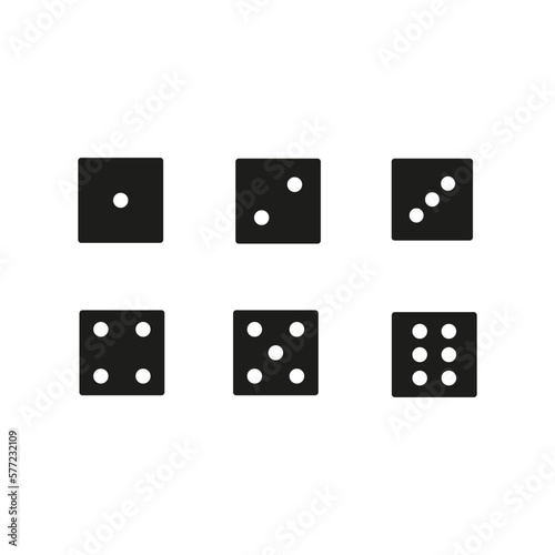 Black dice sides. Game icon set. Vector illustration.