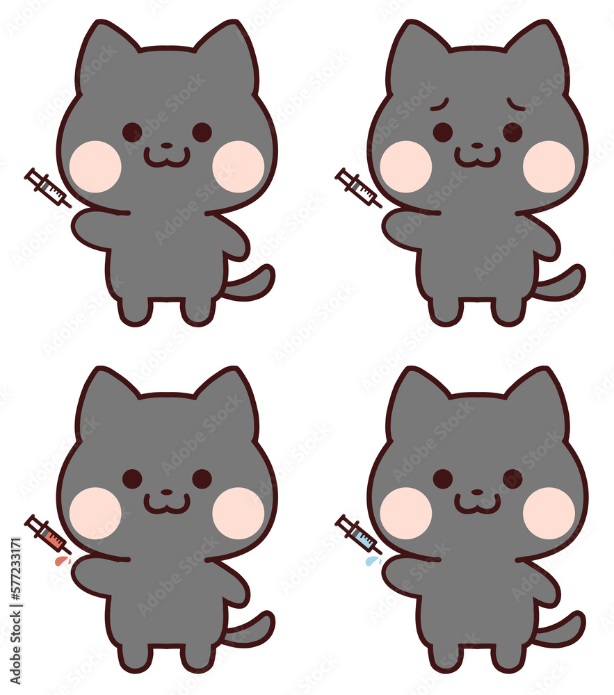 注射をされる黒猫 注射をされる黒猫