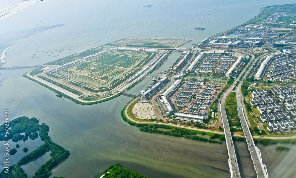 aerial view of reclamation island in jakarta bay