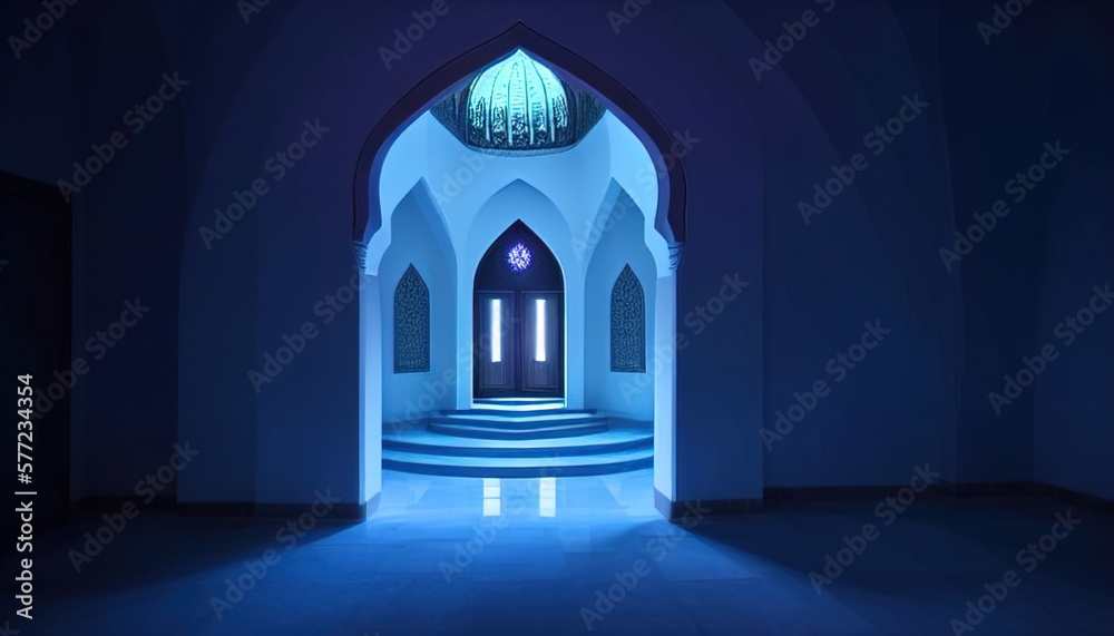Islamic Mosque Architecture Interior Beautiful blue Lgiht perfect background for islamic posts