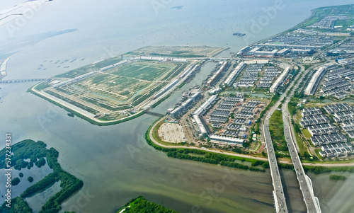 aerial view of reclamation island in jakarta bay