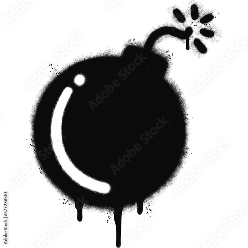 Spray Painted Graffiti Bomb icon Sprayed isolated with a white background. graffiti Bomb icon with over spray in black over white.