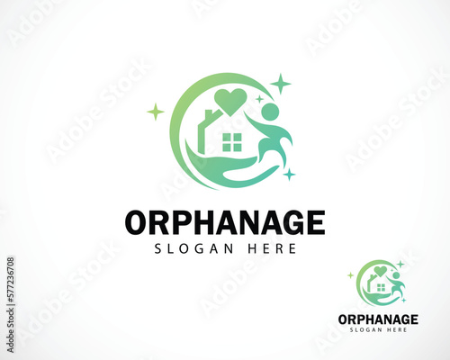 orphanage logo creative heart care people home care design concept photo