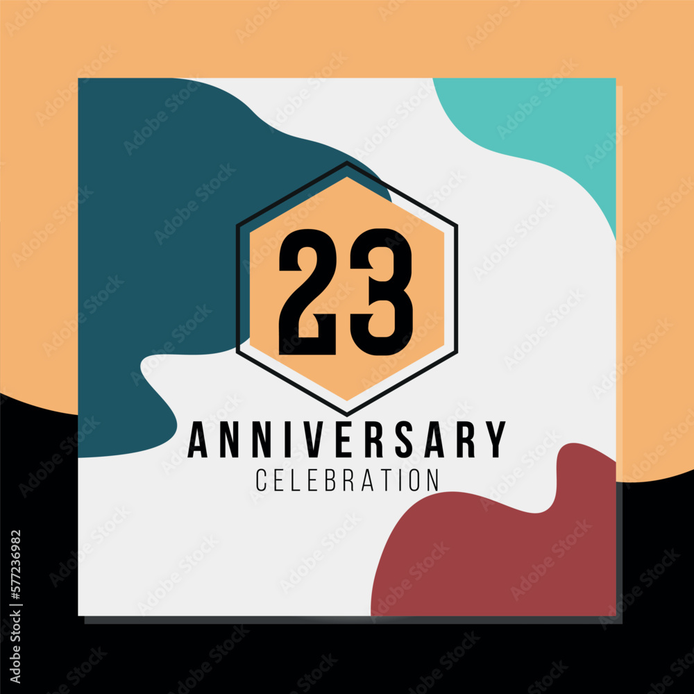 23rd  year anniversary celebration vector colorful abstract design on black and yellow background template illustration 