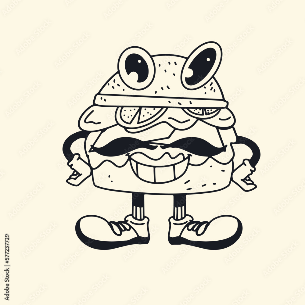 Flat and Fabulous 90s Inspired Vector Graphics Character Black and