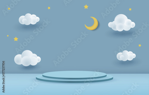 blue sky and clouds podium mockup