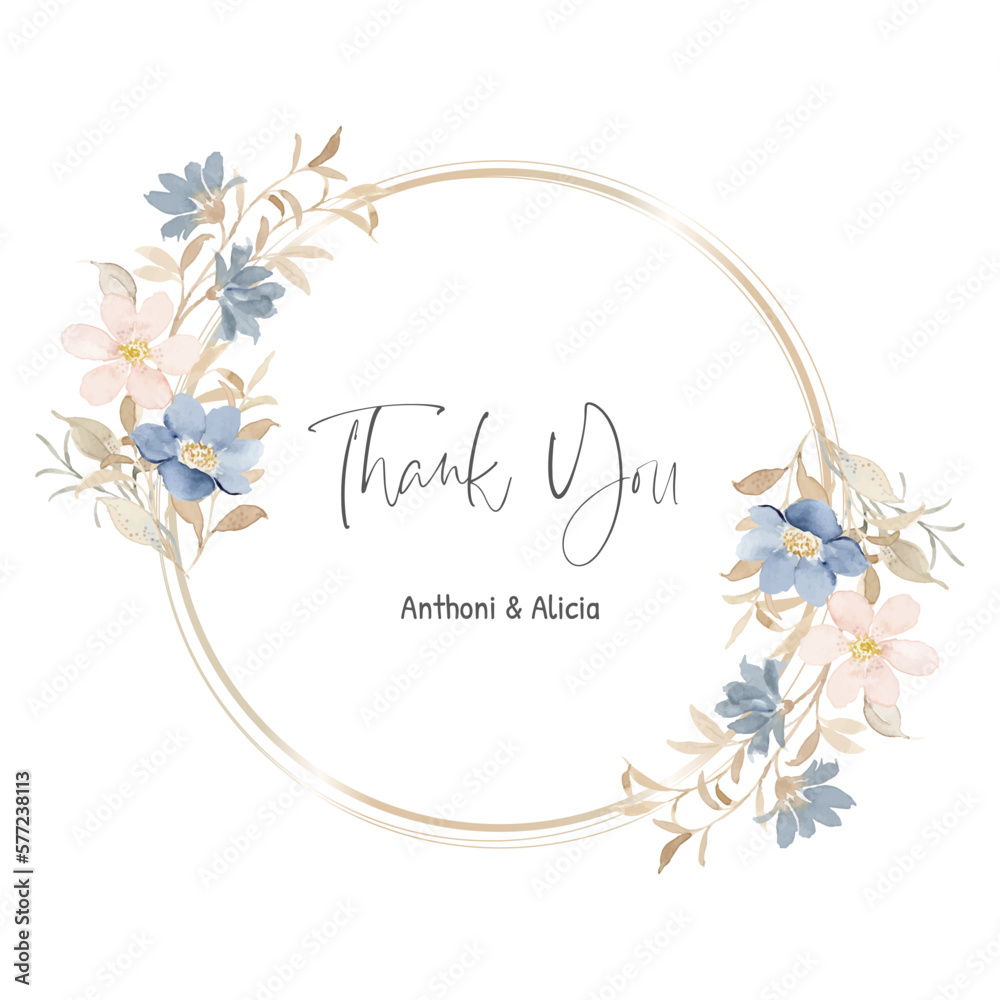 Thank you card with wildflower watercolor circle Stock Vector | Adobe Stock