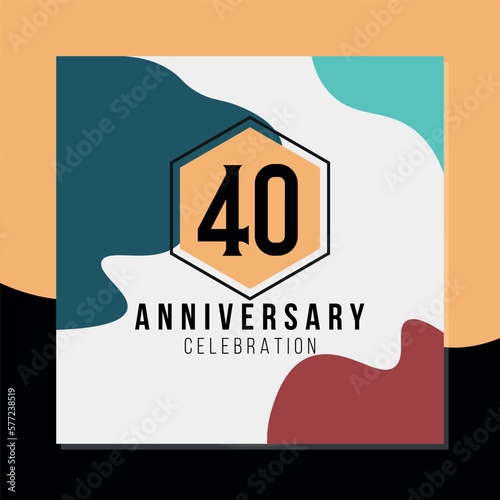 40th year anniversary celebration vector colorful abstract design on black and yellow background template illustration 
