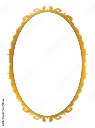 Golden and oval frame template with decorated border, Vector illustration