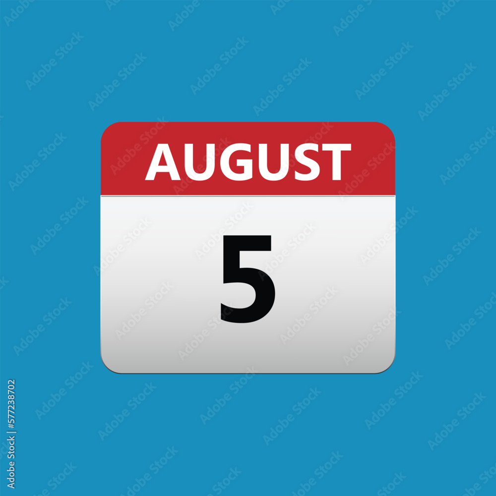 5th August calendar icon. August 5 calendar Date Month icon. Isolated on blue background 5th August calendar icon. August 5 calendar Date Month icon. Isolated on blue background