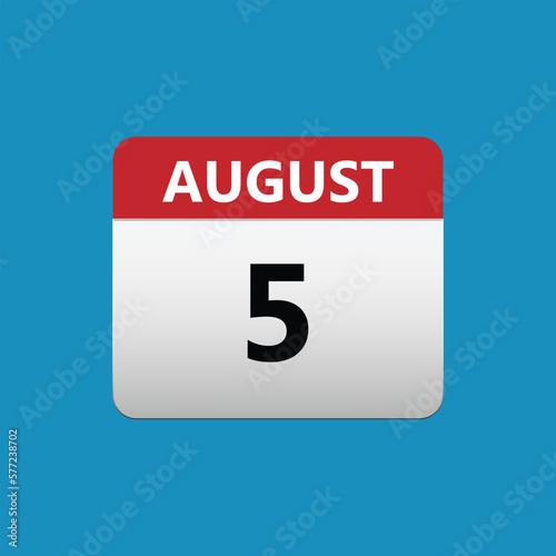 5th August calendar icon. August 5 calendar Date Month icon. Isolated on blue background