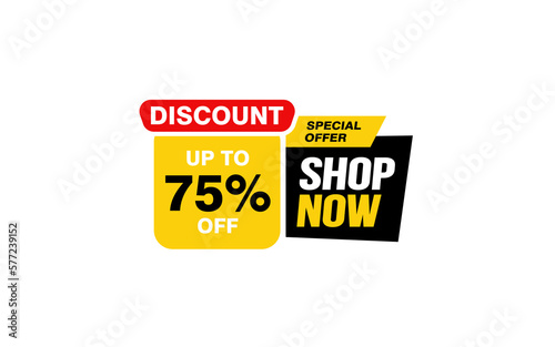 75 Percent SHOP NOW offer, clearance, promotion banner layout with sticker style. 