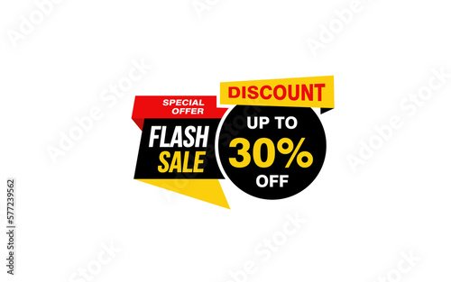 30 Percent FLASH SALE offer, clearance, promotion banner layout with sticker style. 
