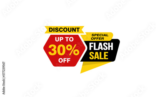30 Percent FLASH SALE offer, clearance, promotion banner layout with sticker style. 
