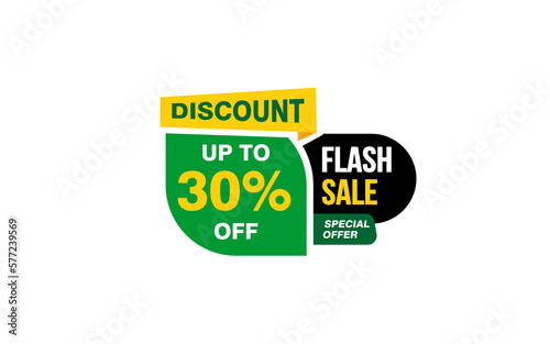 30 Percent FLASH SALE offer, clearance, promotion banner layout with sticker style. 
