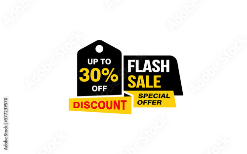 30 Percent FLASH SALE offer, clearance, promotion banner layout with sticker style. 
