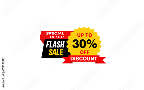 30 Percent FLASH SALE offer, clearance, promotion banner layout with sticker style. 
