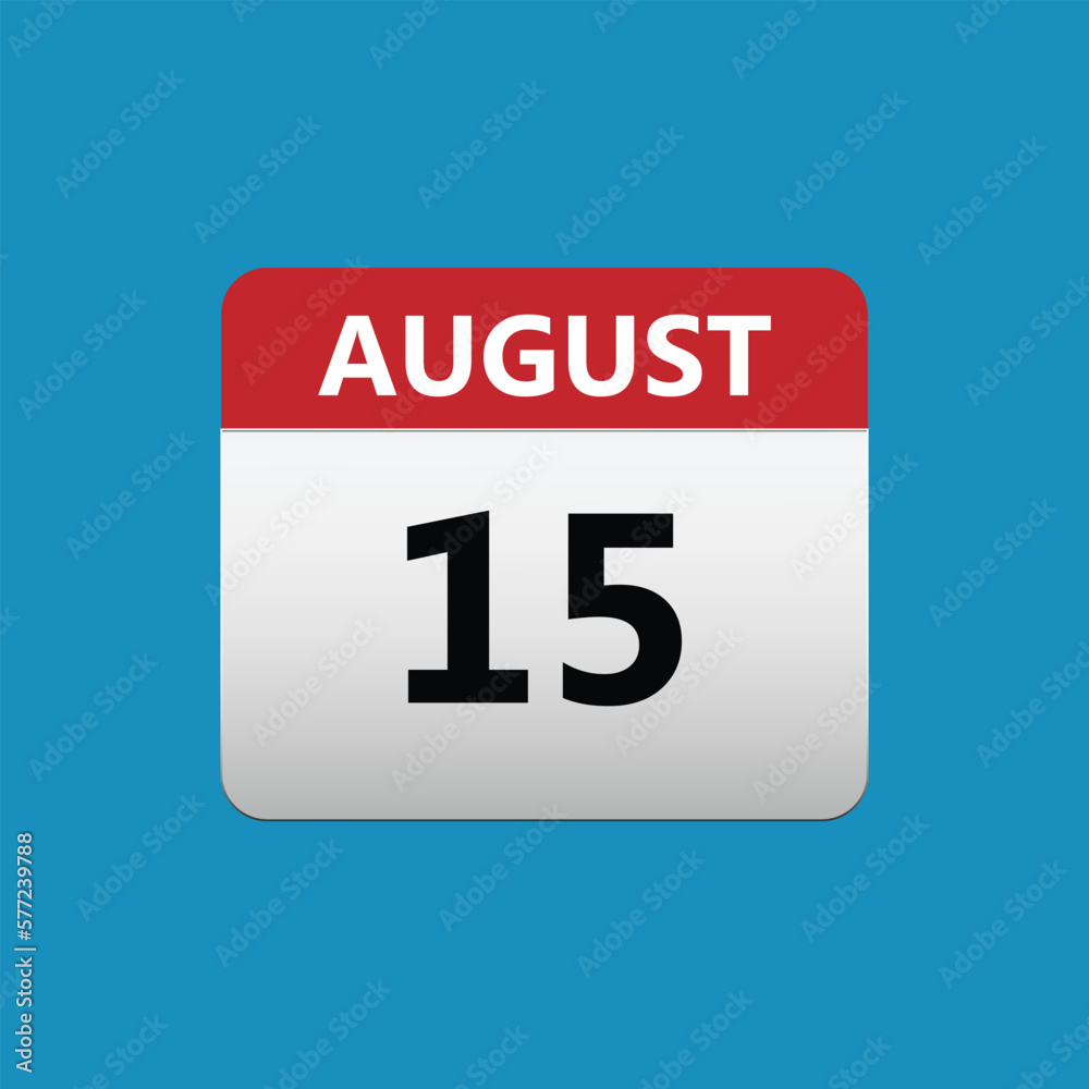 15th August calendar icon. August 15 calendar Date Month icon. Isolated on blue background 15th August calendar icon. August 15 calendar Date Month icon. Isolated on blue background