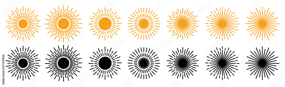 Set of radial sunset beams. Big collection sunburst best quality. Vector illustration