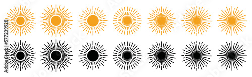 Set of radial sunset beams. Big collection sunburst best quality. Vector illustration