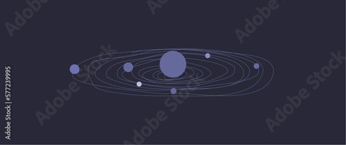 Abstract wavy blue line vector illustration with planets look-alike, suitable for wallpaper, screensaver, background, banner, technology background, illustration.