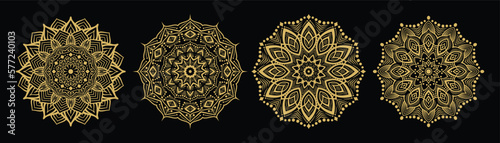 Asian, arabian, korean decorative flower mandala collection. Golgen mandala set design. Vector illustration