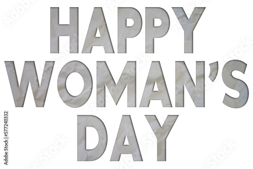 Happy Woman's Day text with Torn, Crumpled White Paper on colored background.