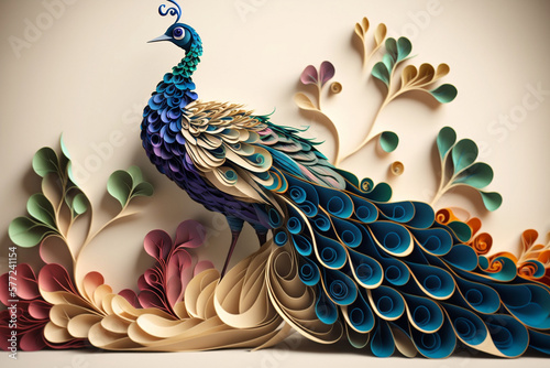 Paper quilling AI art of a peacock 