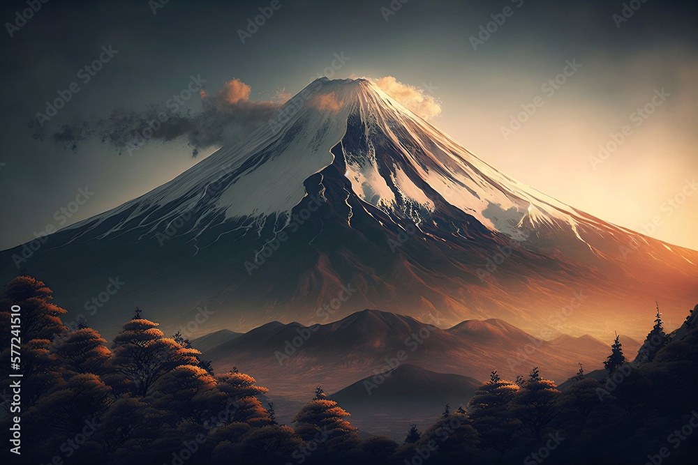 Mount Fuji volcano at Japan, generative AI art