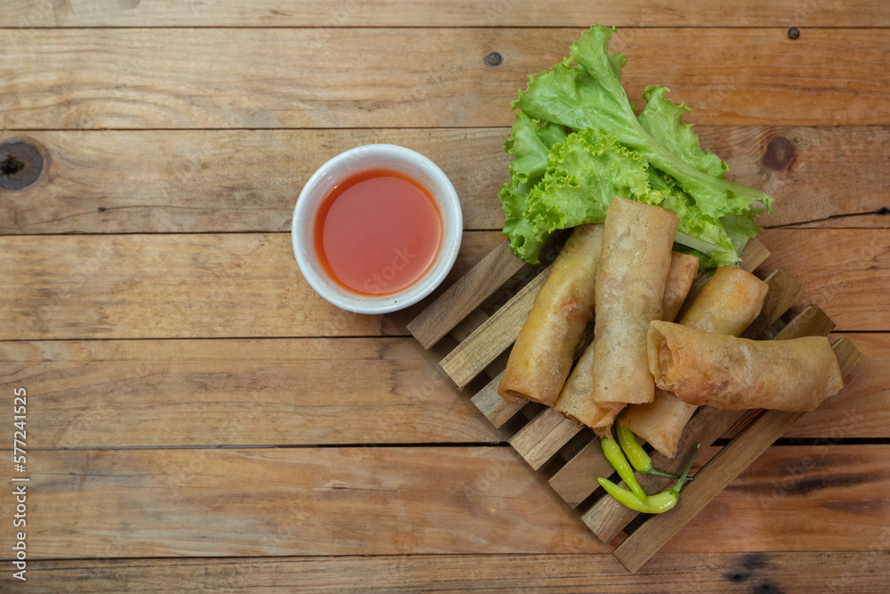 Selective focus on the lumpia or lunpia is a typical snack from Java in Indonesia, in English it is often called spring rolls, soft focus Selective focus on the lumpia or lunpia is a typical snack from Java in Indonesia, in English it is often called spring rolls, soft focus