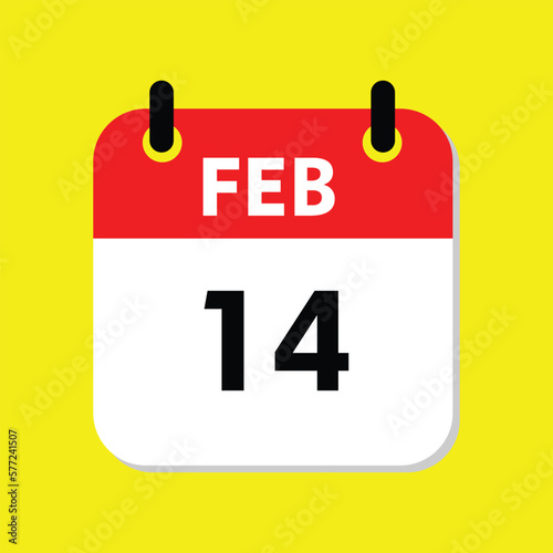 calendar with a date, 14 february icon with yellow background