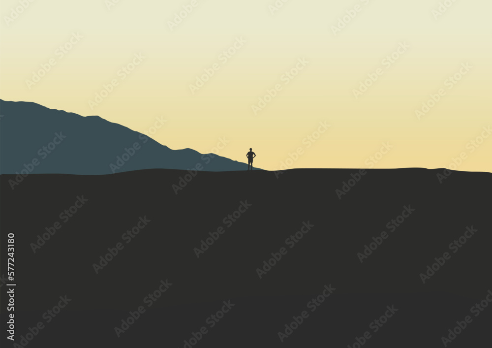 silhouette of a person in the mountains in the morning, vector illustration. silhouette of a person in the mountains in the morning, vector illustration.