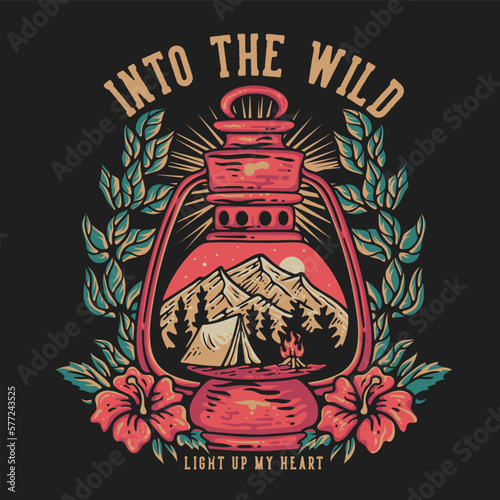 T Shirt Design Camp Club With Camp Trailer In The Wild Vintage Illustration (ID: 577243525)