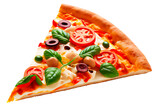 pizza aislada, queso, tomate, aceitunas y albahaca, Ai