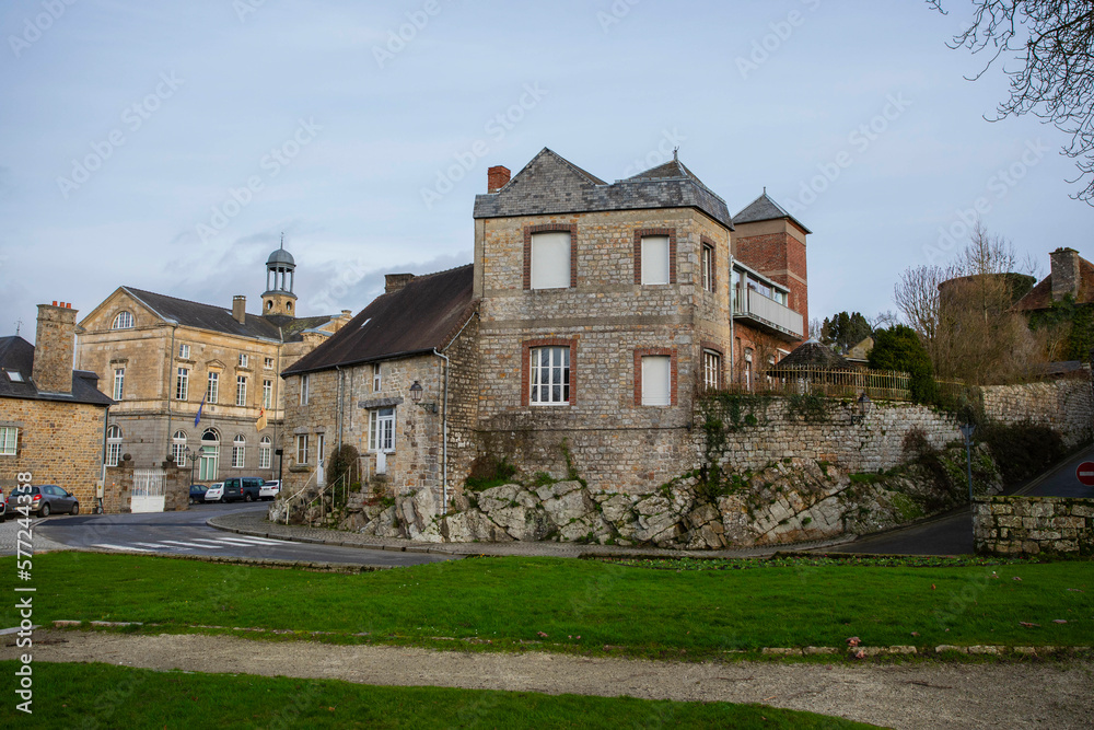 Town of Domfront-en-Poiraie in Normandy, France