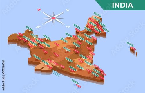 Isometric 3D Map of Indian Regions and Administrative Divisions