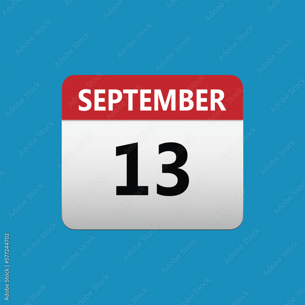 13th September calendar icon. September 13 calendar Date Month icon. Isolated on blue background 13th September calendar icon. September 13 calendar Date Month icon. Isolated on blue background