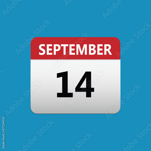 14th September calendar icon. September 14 calendar Date Month icon. Isolated on blue background
