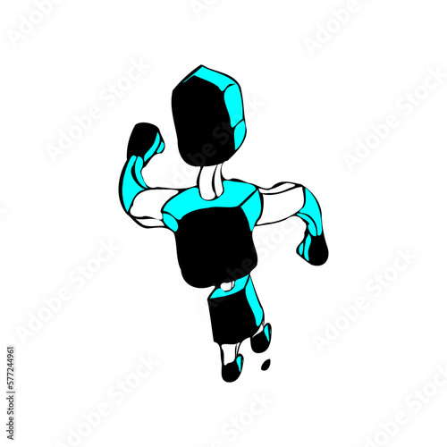 Funny robot character running pose