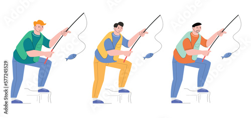 character people fishing hobby vector illustration 