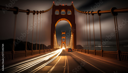 Golden gate bridge at night, speed shutter, generative AI