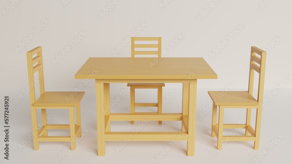 wooden table and wooden chairs on the white background.3d rendring. wooden table and wooden chairs on the white background.3d rendring.