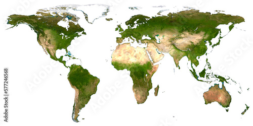 Fototapeta Naklejka Na Ścianę i Meble -  World map isolated on transparent background png file. Earth flat view from space. elements of this image furnished by NASA