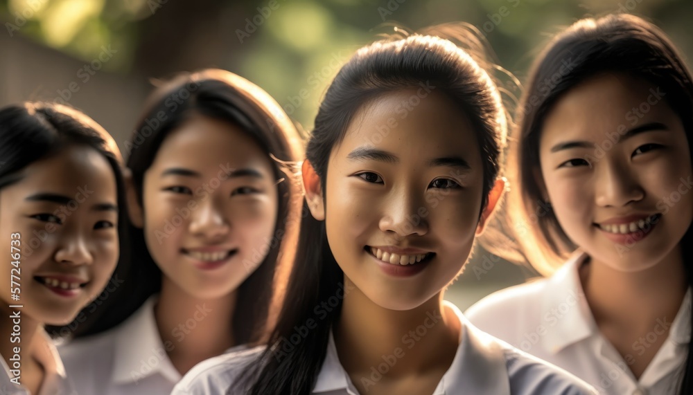 Group of Diverse and Empowered Asian Youth Female High School Students