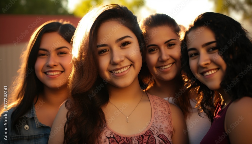 Group of Diverse and Empowered Hispanic Youth Female High School Students Working Together in Key Club : Power of Collaboration in Clubs, Sports Teams (generative AI)