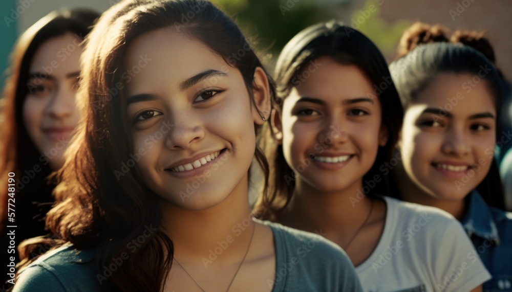 Group of Diverse and Empowered Hispanic Youth Female High School Students Working Together in Math Club : Power of Collaboration in Clubs, Sports Teams (generative AI) Group of Diverse and Empowered Hispanic Youth Female High School Students Working Together in Math Club : Power of Collaboration in Clubs, Sports Teams (generative AI)