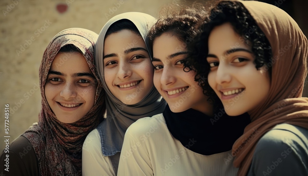 Group of Diverse and Empowered Middle Eastern Youth Female High School Students Working Together in Creative Writing Club : Power of Collaboration in Clubs, Sports Teams (generative AI) Group of Diverse and Empowered Middle Eastern Youth Female High School Students Working Together in Creative Writing Club : Power of Collaboration in Clubs, Sports Teams (generative AI)