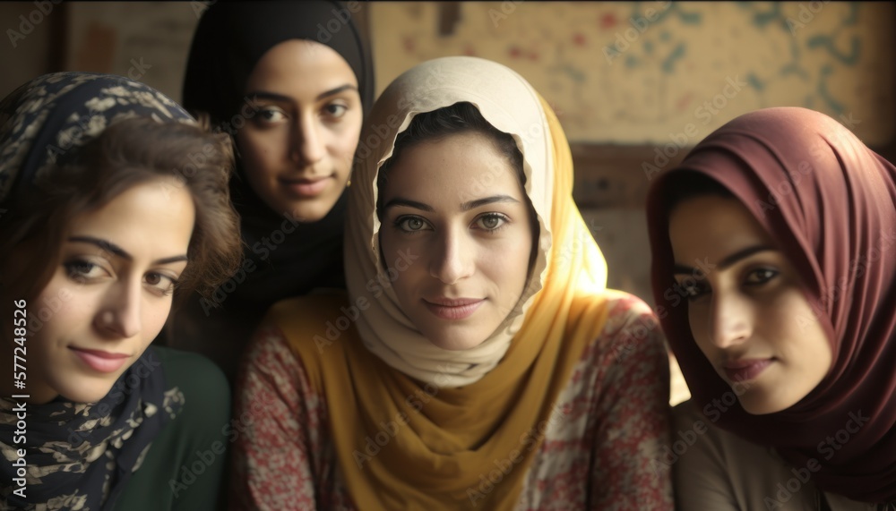 Group of Diverse and Empowered Middle Eastern Youth Female High School Students Working Together in Creative Writing Club : Power of Collaboration in Clubs, Sports Teams (generative AI) Group of Diverse and Empowered Middle Eastern Youth Female High School Students Working Together in Creative Writing Club : Power of Collaboration in Clubs, Sports Teams (generative AI)